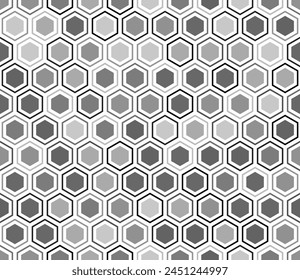 Seamless geometric pattern. Hexagon mosaic background with inner solid cells. Grey color tones. Hexagonal shapes. Tileable pattern. Seamless vector illustration.