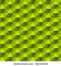Seamless geometric pattern of hexagons. Eco design. Green triangular background.