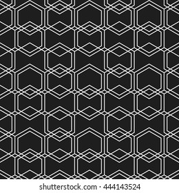 Seamless geometric Pattern of Hexagons. Grid. Abstract Black and White Background. Vector Illustration.
