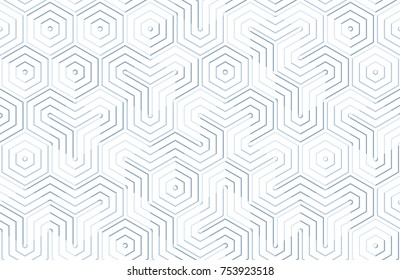 Seamless geometric pattern with hexagons and lines. Irregular structure for fabric print. Monochrome abstract background.