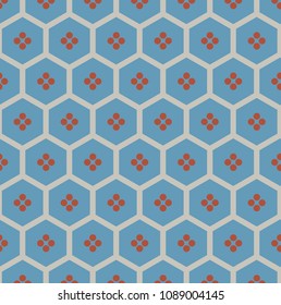 seamless geometric pattern with hexagons in red and blue