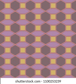 seamless geometric pattern with hexagons and squares in pink, yellow, orange and mauve