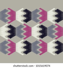 Seamless geometric pattern.  Hexagons texture. Scribble texture. Bright colors and simple shapes. Trendy seamless pattern designs.