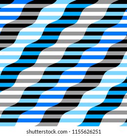 Seamless geometric pattern. Horizontal blue strips pattern in a patchwork collage style. Vector image.