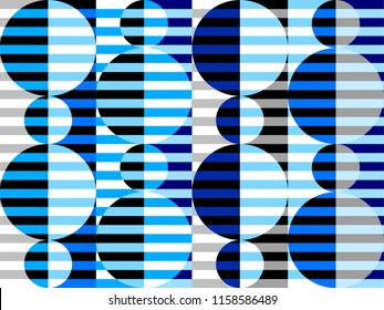 Seamless geometric pattern. Horizontal blue strips pattern in a patchwork collage style. Vector image.