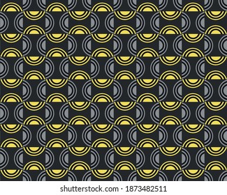 Seamless geometric pattern. illuminating yellow and ultimate gray circle tile. black background