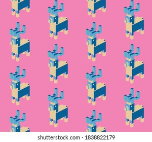 Seamless geometric pattern with the image of the Christmas reindeer. Outlined vector design for holiday mood, web banner, business presentation, brand package, fabric, print, wallpaper.