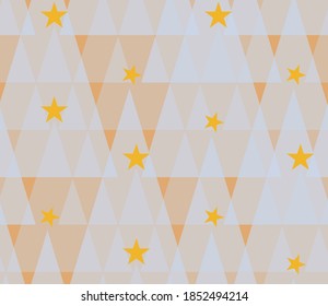 Seamless geometric pattern with the image of Christmas trees, balls and stars. Winter magic forest. Vector design for holiday web banner, business presentation, brand package, fabric, print, wallpaper