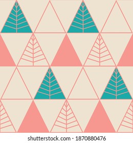 Seamless geometric pattern with the image of Christmas trees, triangles. Vector design for web banner, business presentation, brand package, fabric, print, wallpaper.