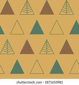 Patrón geométrico sin foco con la imagen de árboles de Navidad, triángulos. Diseño de vectores para banner web, presentación de negocios, paquete de marca, tela, impresión, papel tapiz.