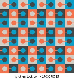 Seamless geometric pattern with the image of circles, squares. Vector design for web banner, business presentation, brand package, fabric, print, wallpaper, postcard.