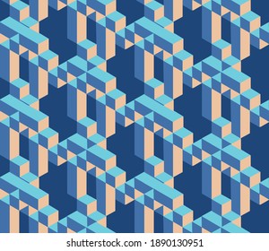 Seamless geometric pattern with the image of cubes, beams, architecture. Vector design for web banner, business presentation, brand package, fabric, print, wallpaper, postcard.