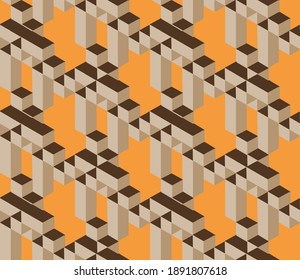 Seamless geometric pattern with the image of cubes, beams, architecture. Vector design for web banner, business presentation, brand package, fabric, print, wallpaper, postcard.