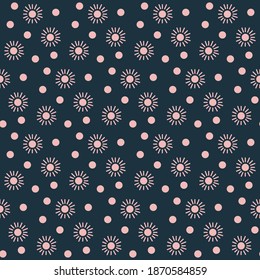 Seamless geometric pattern with the image of dots, balls, bulbs, lights. Vector New Year design for web banner, business presentation, brand package, fabric, print, wallpaper.