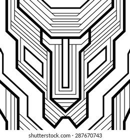 seamless geometric pattern with the image of the muzzle of a lion