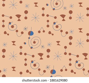 Seamless geometric pattern with the image of planets, stars, constellations. Vector design for web banner, business presentation, brand package, fabric, print, wallpaper, postcard.