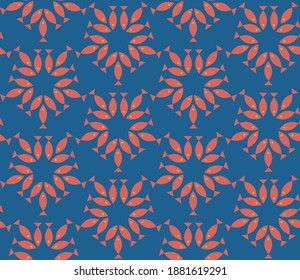 Seamless geometric pattern with the image of small fish, sea, fishes. Vector design for web banner, business presentation, brand package, fabric, print, wallpaper, postcard.