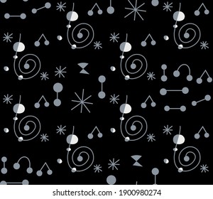 Seamless geometric pattern with the image of space, stars, constellations, snowflakes. Vector design for great web banner, business presentation, brand package, fabric, print, wallpaper, postcard.