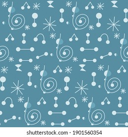Seamless geometric pattern with the image of space, stars, constellations, snowflakes. Vector design for great web banner, business presentation, brand package, fabric, print, wallpaper, postcard.