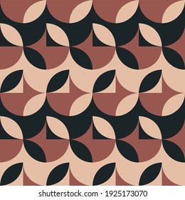 Seamless geometric pattern with the image of spring flowers, herbs, leaves, plants, circles. Vector design for web banner, business presentation, brand package, fabric, print, wallpaper, postcard.