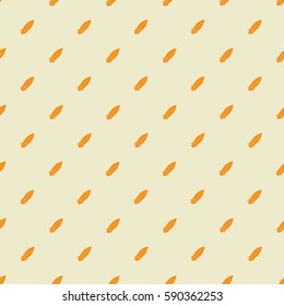 Seamless geometric pattern with incline small orange surfboard on pastel yellow background
