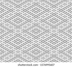Seamless geometric pattern inspired by Japanese woodworking style Kumiko zaiku.Black and white silhouette with average thickness lines.Hexagonal grid.