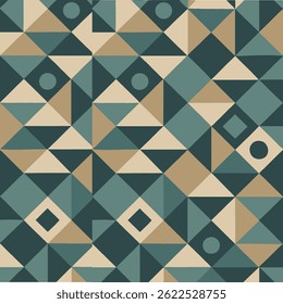 seamless geometric pattern inspired by classic Art Deco aesthetics, featuring an elegant arrangement of triangles, circles, and diamonds in intermediate color.