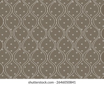Um padrão geométrico perfeito inspirado nos tradicionais desenhos de esteiras de oração, com elegantes curvas onduladas e elementos florais pontilhados. O design usa tons de marrom macio e branco delicado