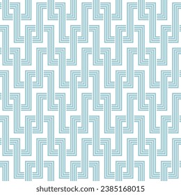 Seamless geometric pattern with interlaced light blue thin lines on a white background. Retro style striped rectangles. Elegant linear texture. Vector illustration.