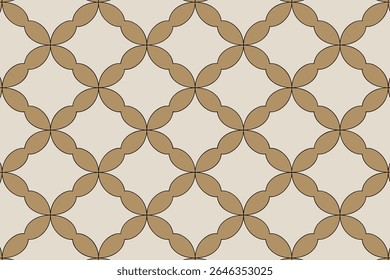 Seamless geometric pattern with interlocking quatrefoil shapes in beige and brown