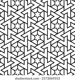 Seamless geometric pattern with interlocking stars and polygons, perfect for tiles, textiles, and decorative designs