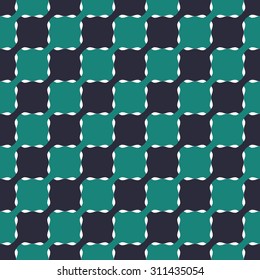 Seamless Geometric Pattern of Interlocking Wavy Squares. Three-color background vector design.