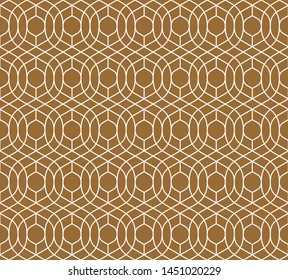 Seamless geometric pattern of intertwining white lines on a brawn background.