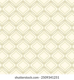 Patrón geométrico sin fisuras con líneas onduladas entretejidas sobre un fondo beige. Adecuado para fondos, textiles o Elementos decorativos.