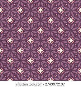 Seamless geometric pattern with intricate purple and cream floral tile ornaments