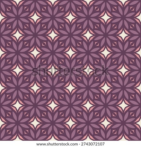 Seamless geometric pattern with intricate purple and cream floral tile ornaments