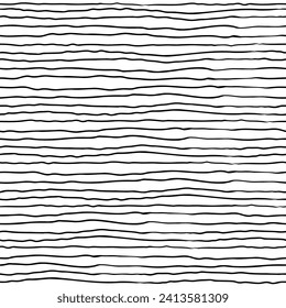 Seamless geometric pattern with irregular horizontal lines - hand drawn black and white vector illustration.