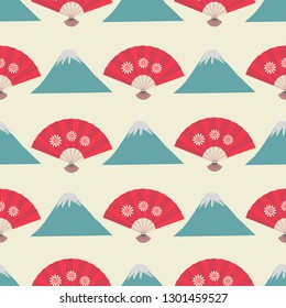 Seamless geometric pattern, Japanese style, seamless pattern, fan,  multicolored, hand drawn,  vector illustration