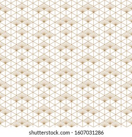 Seamless geometric pattern in Japanese style Kumiko .Gold average thickness lines.