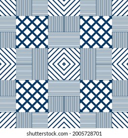 Seamless Geometric Pattern in japanese style. Blue on white background.use for fabric, textile, wallpaper, pattern fills, web page, background, surface, textures, gift wrapping paper.Vector