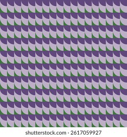 A seamless geometric pattern with layered crescent shapes in purple, lavender, and green. Patterns, pattern textile, pattern style, ideal for textiles, wallpapers, or modern design.