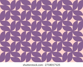 Seamless geometric pattern with leaf shapes and floral elements, repeating coral petal tile background for textile print and digital wallpaper, modern mid-century nature inspired surface decoration