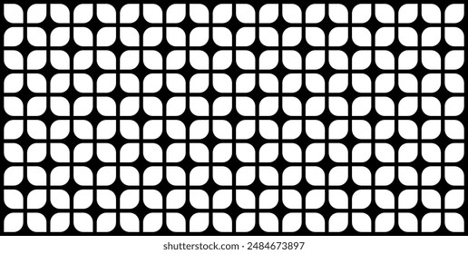 Seamless geometric pattern with leaves. Black and white abstract background.