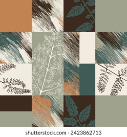 Seamless geometric pattern. Leaves. Color print.