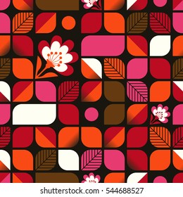 seamless geometric pattern with leaves and flowers