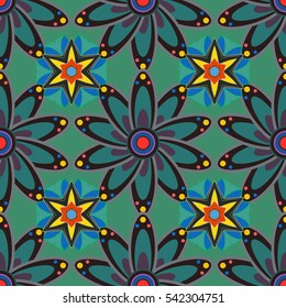 Seamless geometric pattern from leaves on a white background. Shades of green.