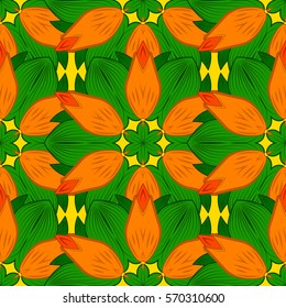Seamless geometric pattern from leaves on a white background. Shades of green.
