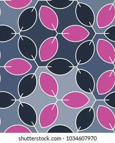 Seamless geometric pattern with leaves. Vector art.