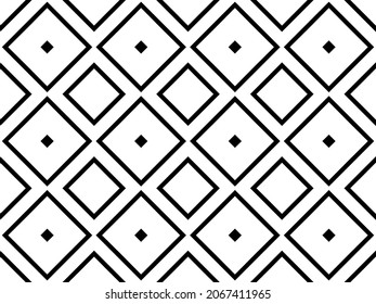 Seamless geometric pattern with lined diamond elements in a diagonal shape. Modern design for textiles, posters, cards, banners. Black and white background. Vector illustration EPS 10.  