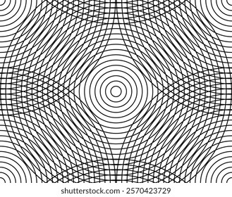 Seamless geometric pattern with lines. Seamless Cellular grid, mesh pattern with circles from center. Repeatable EPS vector illustration